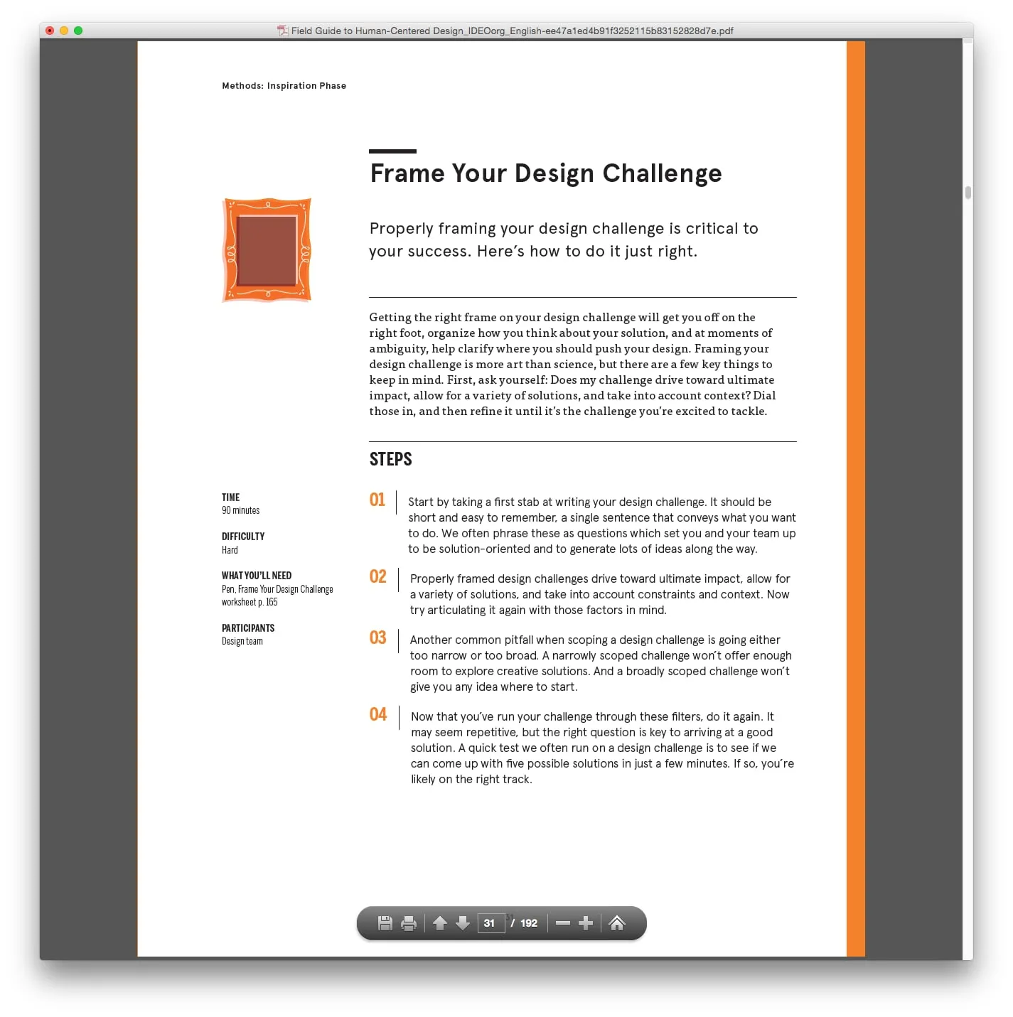 Acrobat reading view with no toolbars, showing a document page and a small floating control bar at the bottom with save, print, page number, zoom and home buttons.
